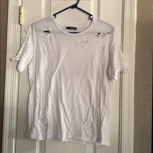 White Distressed T shirt L